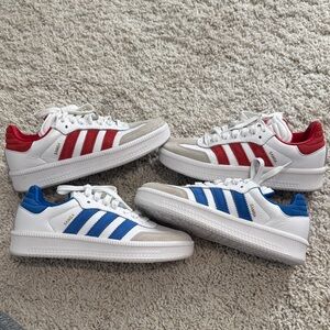 Adidas Samba Men’s Sneakers - White with Red and Blue Stripes. Lot of 2 pairs